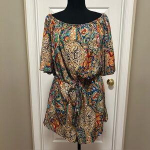 Colorful Paisley Off-Shoulder Tunic Romper